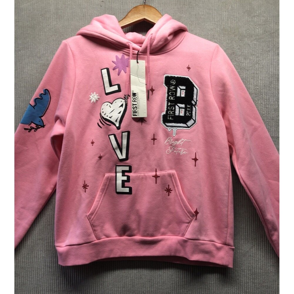 First Row Women’s Hoodie Sweatshirt XXL Pink Embroidered Y2K Streetwear NWT